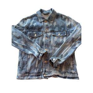 Mifland Denim Trucker Jacket Blue Monogram Logo Print Mens Size Medium